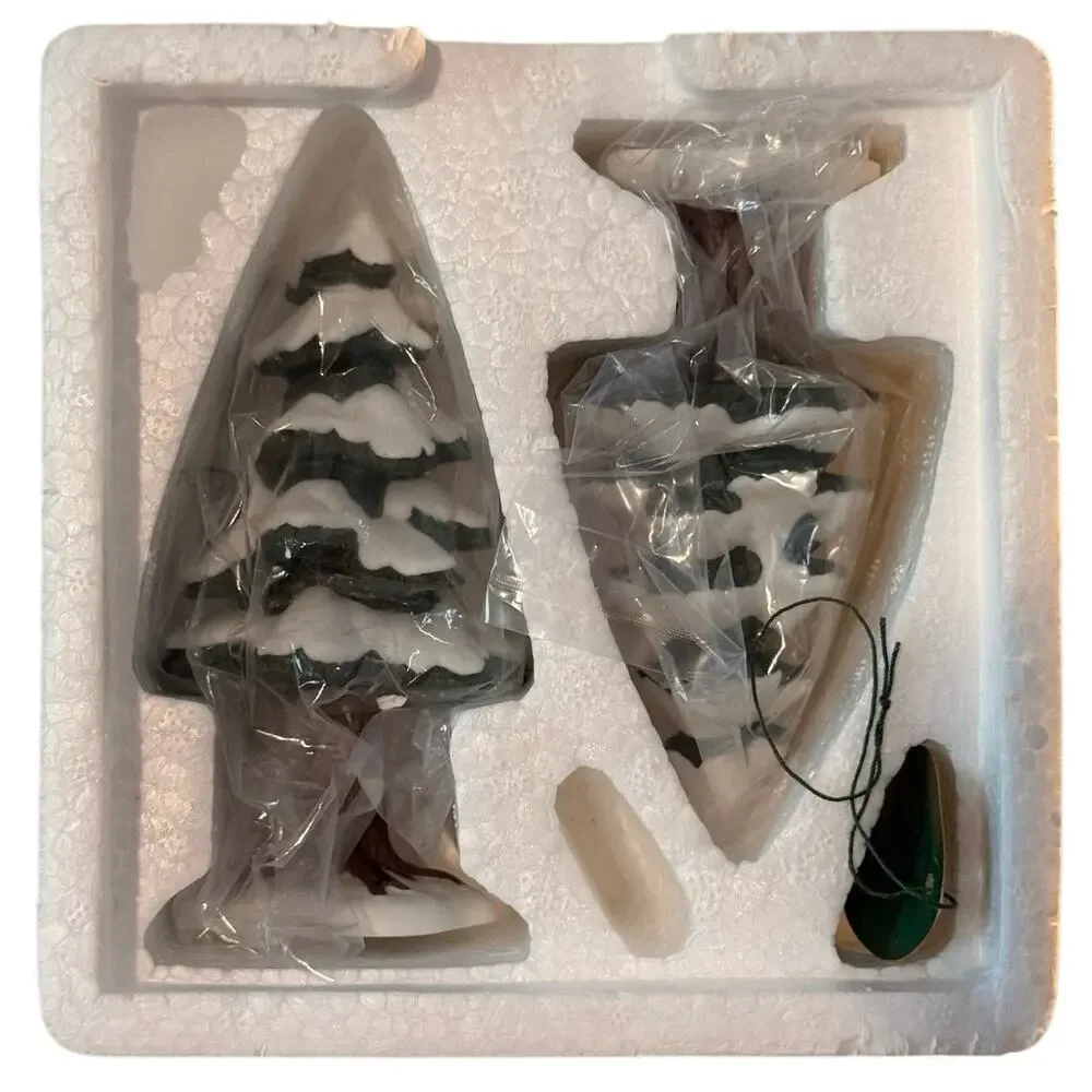 Vintage Department 56 Village Small Porcelain Pines Set of 2 Trees 5251-5 Boxed